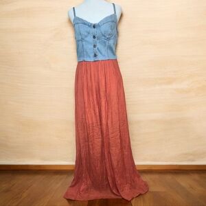 Chic Denim and Rust Maxi Dress Size Smal NWOT